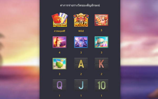 ค่าสัญลักษณ์เกมส์วันหยุดพักผ่อนของบาหลี 